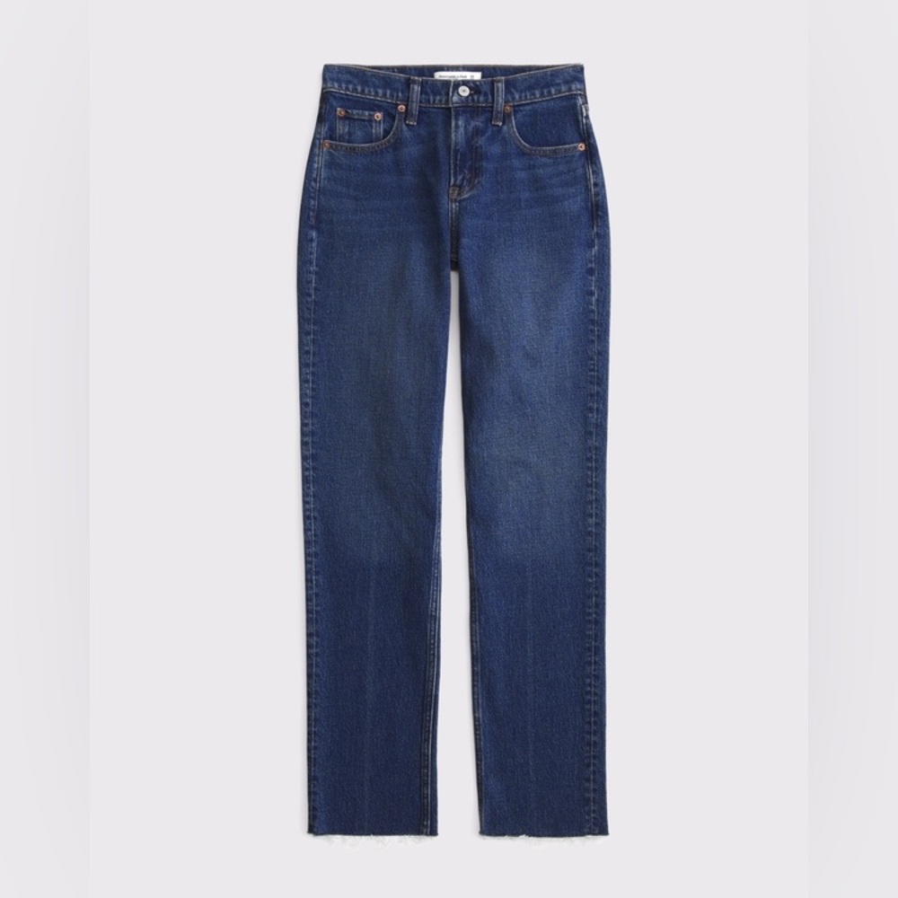NEW! Abercrombie Mid Rise 90s Straight Jean Frayed Hem Medium Blue Size 27 Short